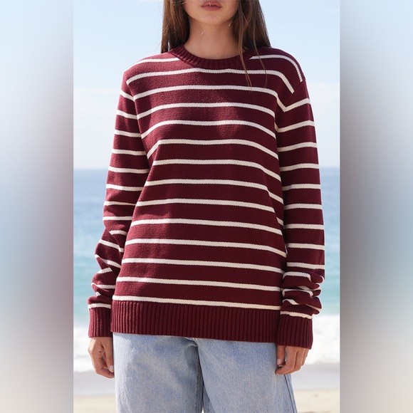 Brandy Melville Sweaters - John Galt Martha Burgundy Striped Sweater